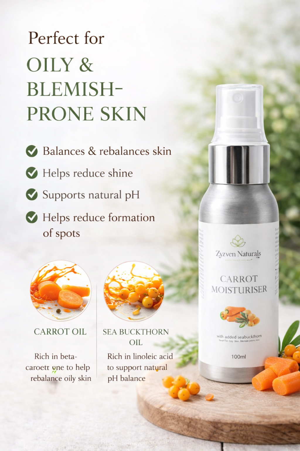 Zyzven Naturals Carrot & Sea Buckthorn Moisturiser 100ml – Handgjord Ansiktskräm