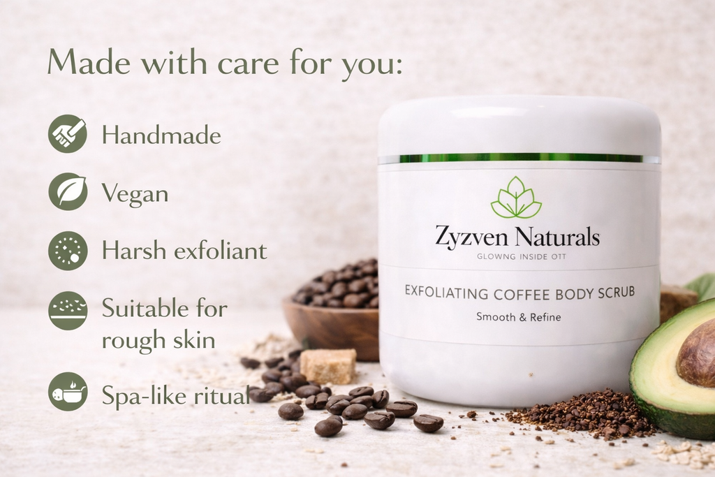 Zyzven Naturals Exfoliating Body Scrub 200g – Handgjord Kaffekroppsskrubb