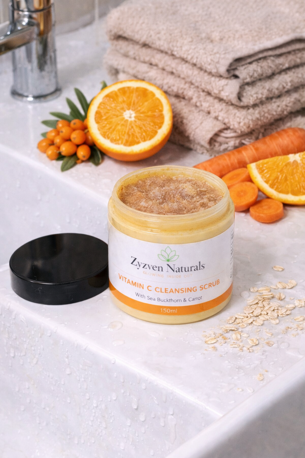 Zyzven Naturals Vitamin C Facial Scrub med Havtorn & Morot 150ml – Exfolierande Ansiktsskrubb
