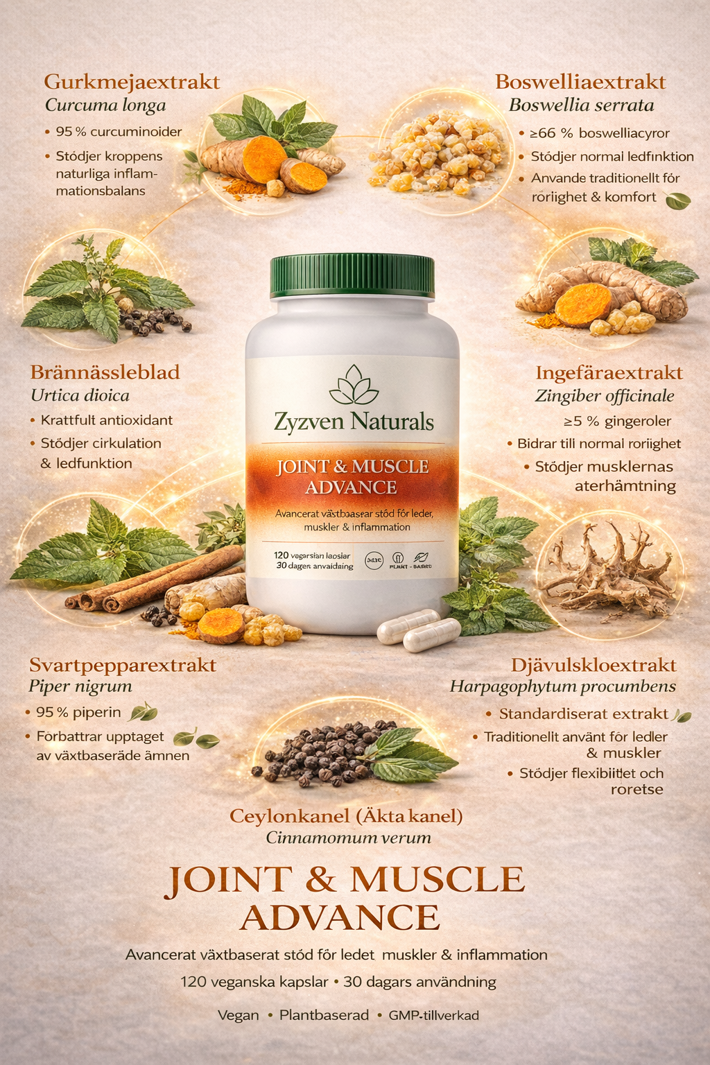 Zyzven Naturals Joint & Muscle Advance – Clinical-Strength Plant-Based Joint, Muscle & Inflammation Support (120 Capsules)