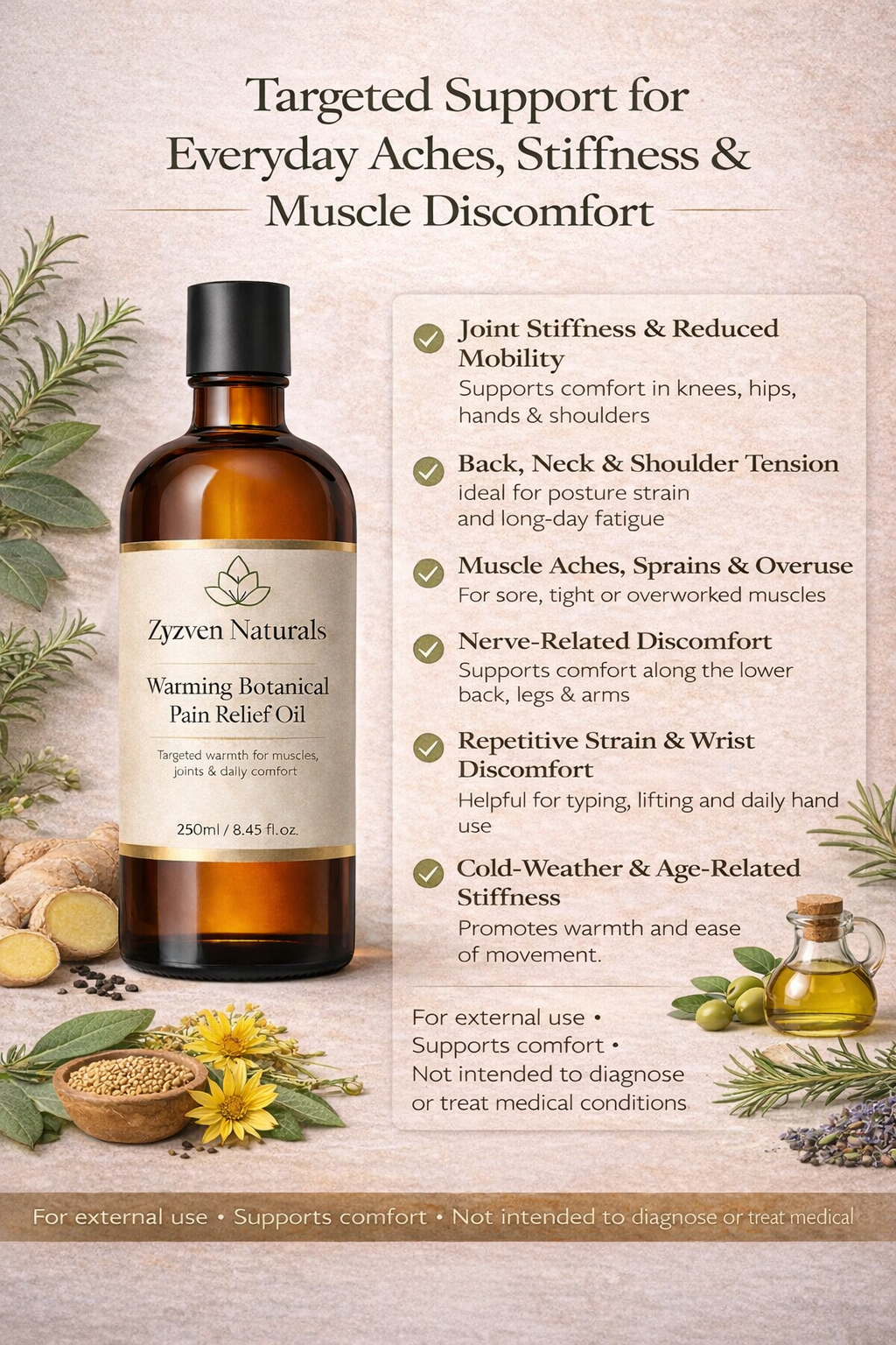 TERMAFLEX™ Värmande Botanisk Massageolja 250 ml – Muskler & Leder | Zyzven Naturals