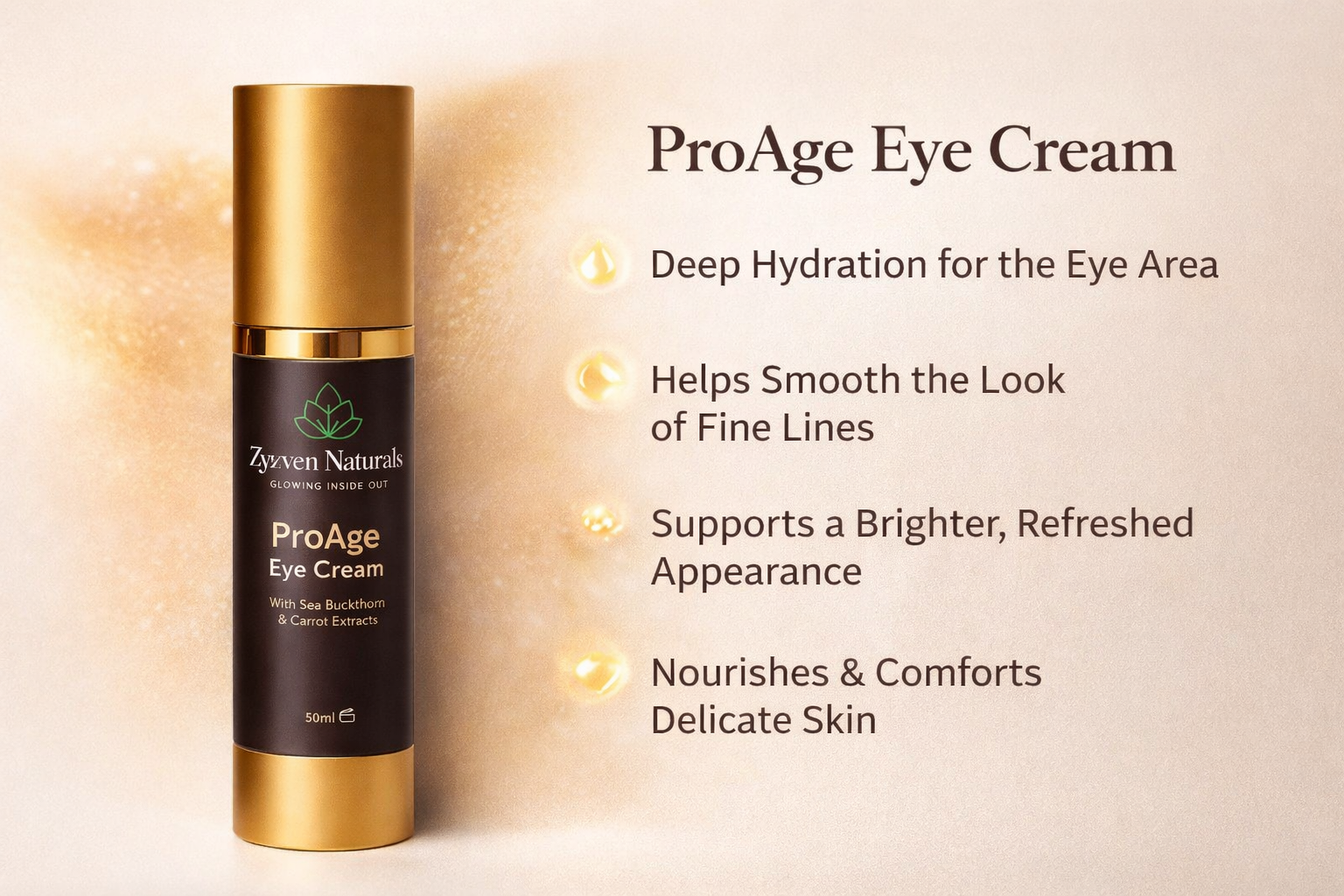 Zyzven Naturals ProAge Eye Cream with Hyaluronic Acid, Sea Buckthorn & Carrot Extracts – 50ml