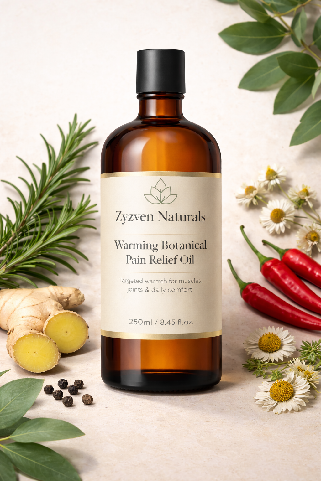 TERMAFLEX™ Värmande Botanisk Massageolja 250 ml – Muskler & Leder | Zyzven Naturals