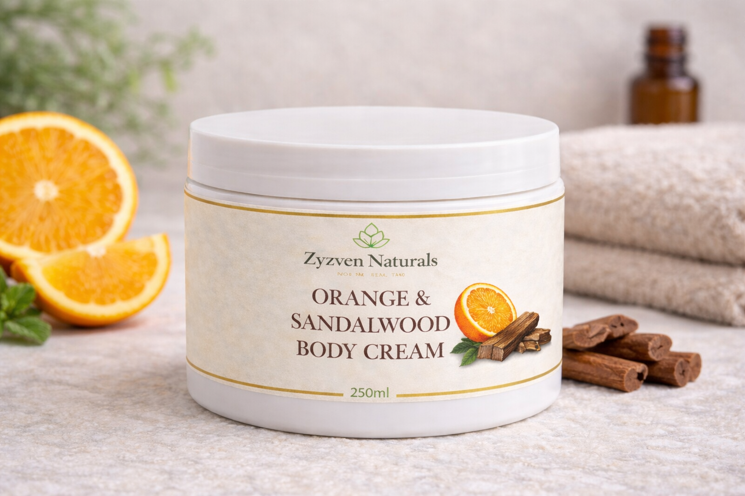 Zyzven Naturals Apelsin & Sandelträ Body Cream – Maskulin Botanisk Kroppskräm (150ml / 250ml)