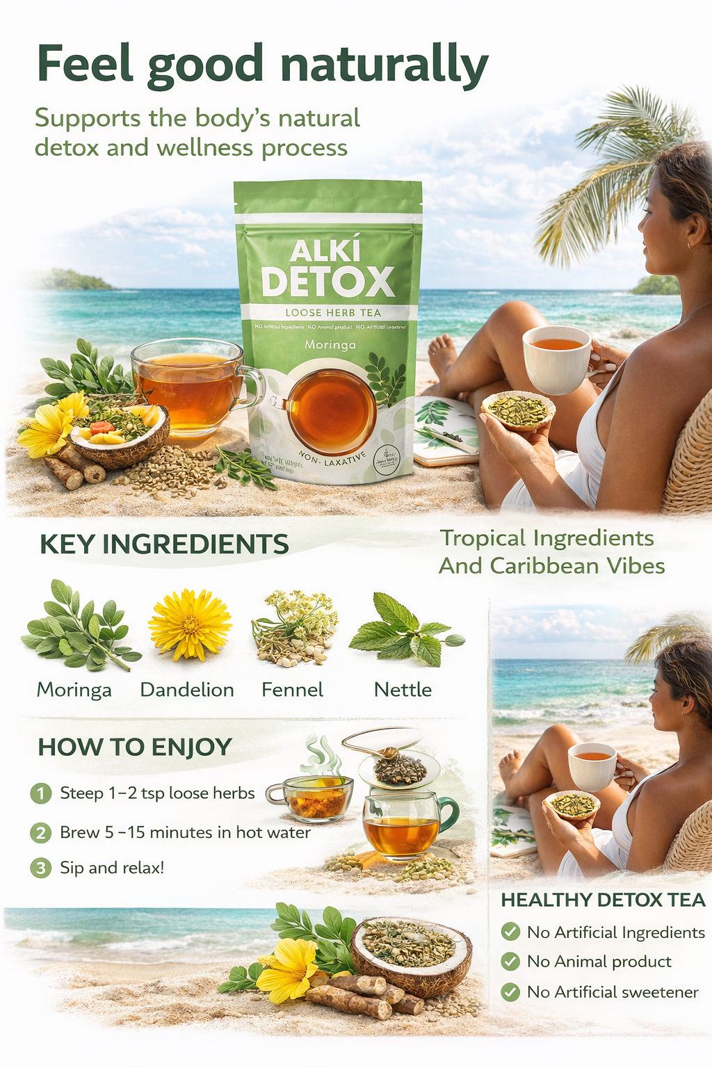 Zyzven Naturals Alki Detox med Moringa – Premium Icke Laxerande Detoxte för Metabol Balans (80g)