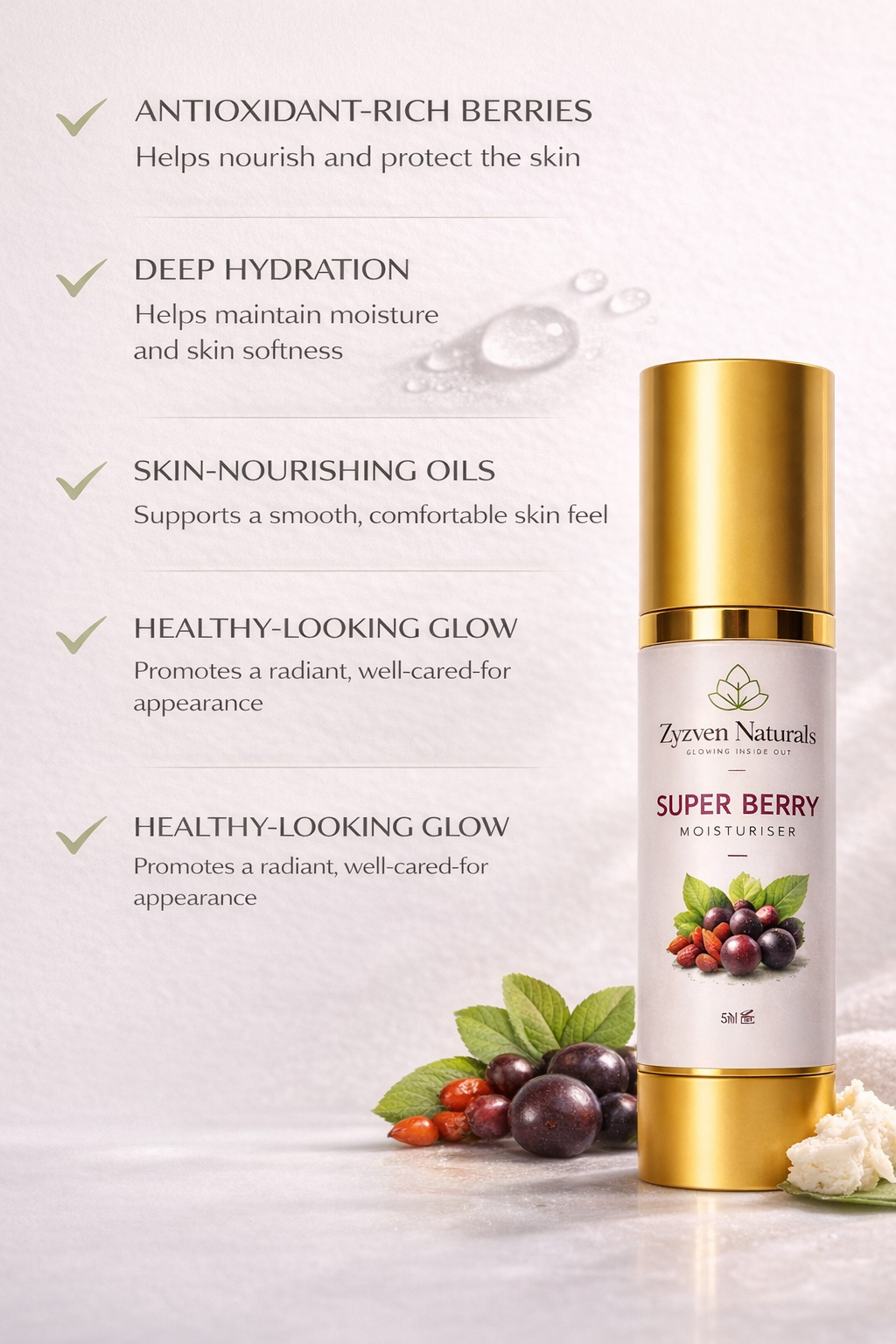 Zyzven Naturals – Super Berry Ansiktskräm med Acai & Gojibär – 50 ml