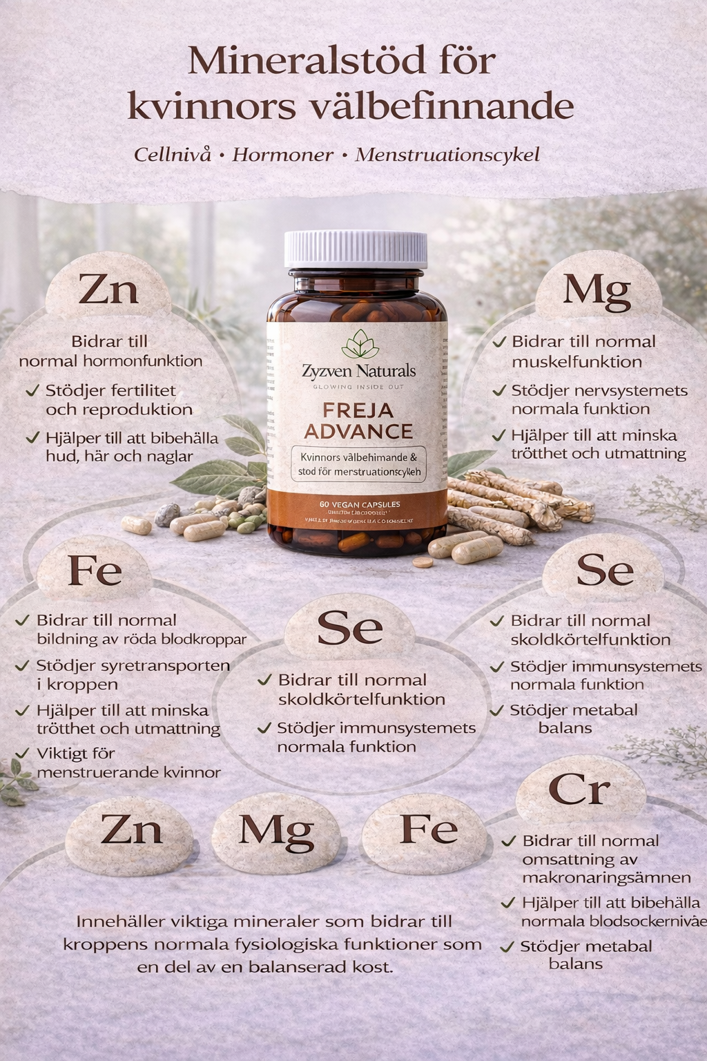 Freja Advance – Premium hormon- & fertilitetsstöd för kvinnor | 60 kapslar | Zyzven Naturals