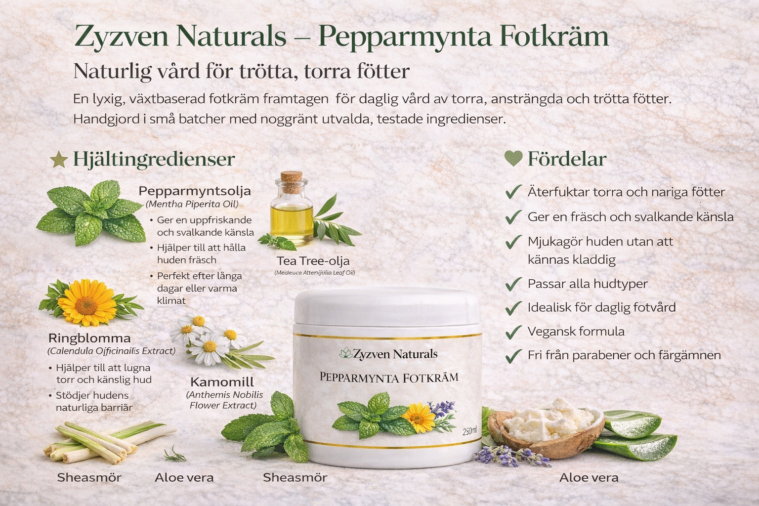 Zyzven Naturals Pepparmynta Fotkräm – Uppfriskande & Mjukgörande