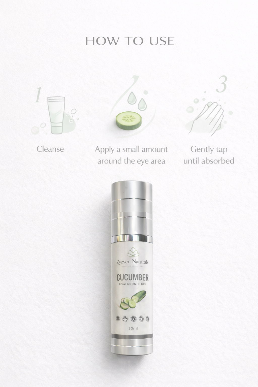 Zyzven Naturals – Gurka & Hyaluronsyra Uppfriskande Ögongel – 50 ml
