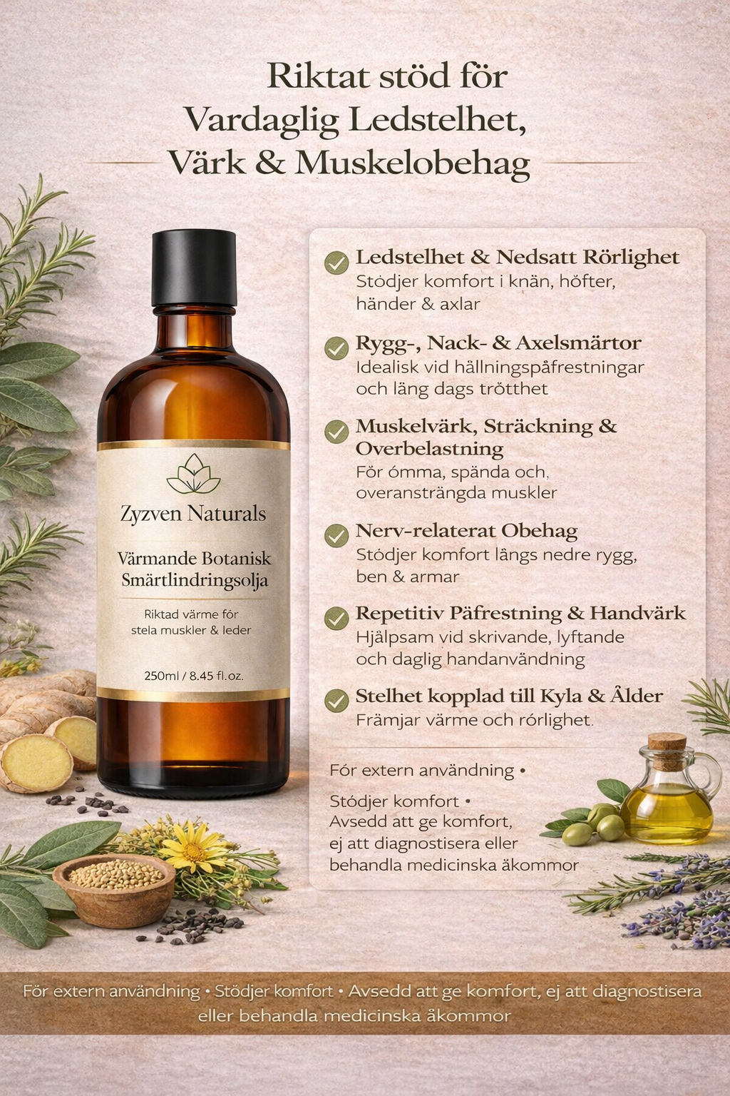 TERMAFLEX™ Värmande Botanisk Massageolja 250 ml – Muskler & Leder | Zyzven Naturals