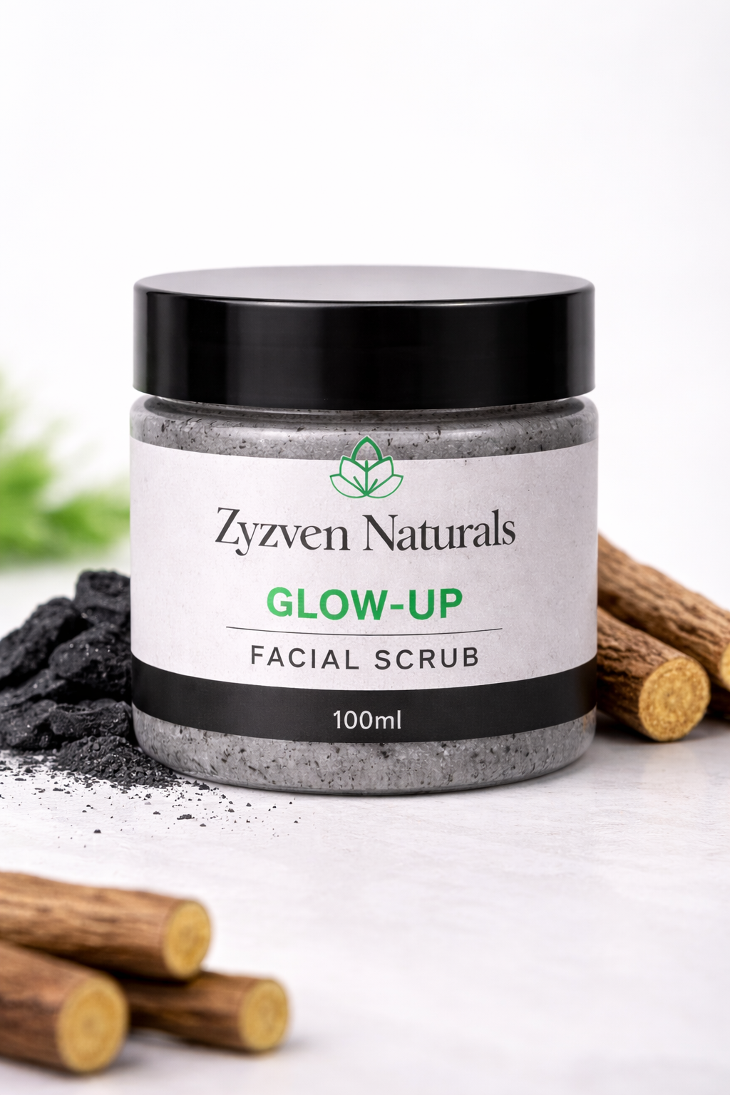 Zyzven Naturals Glow-Up Facial Scrub med Aktivt Kol & Lakrits 100ml – Exfolierande Ansiktsskrubb