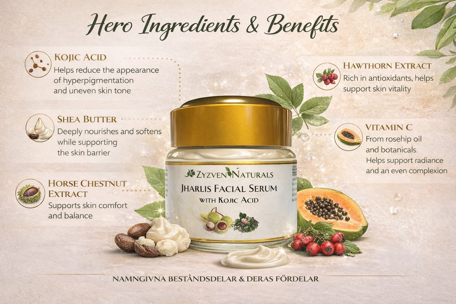 Zyzven Naturals Jharlis Ansiktsserum med Kojic Acid – 50 ml