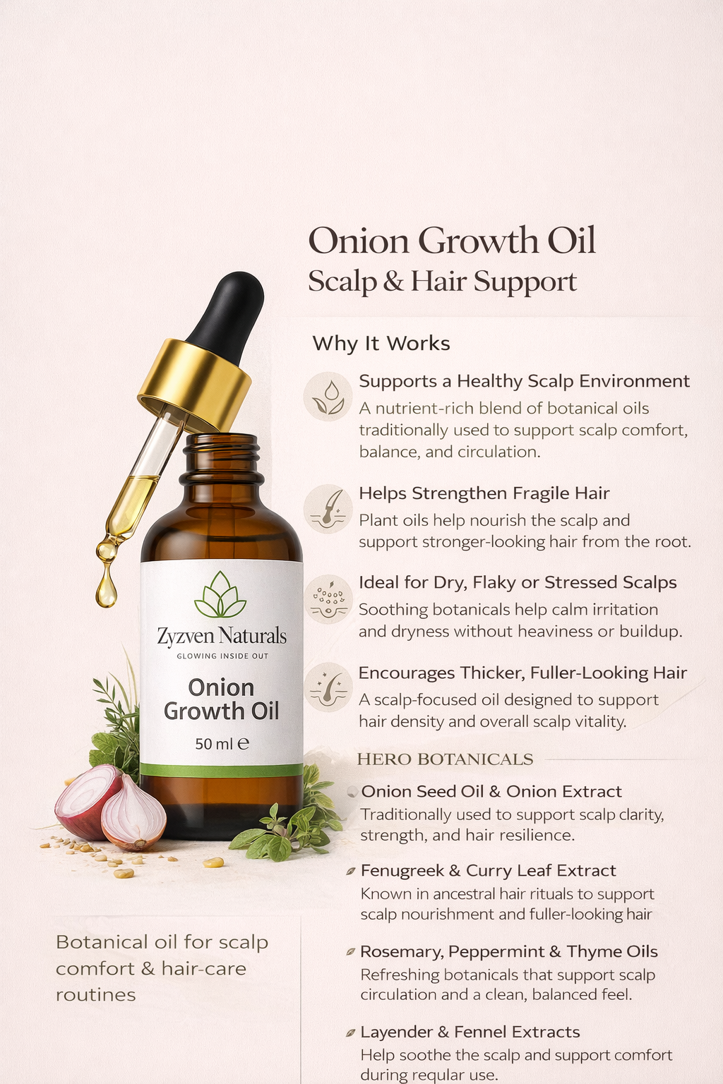 Zyzven Naturals | Onion Growth Oil – Scalp & Hair Support | 50ml