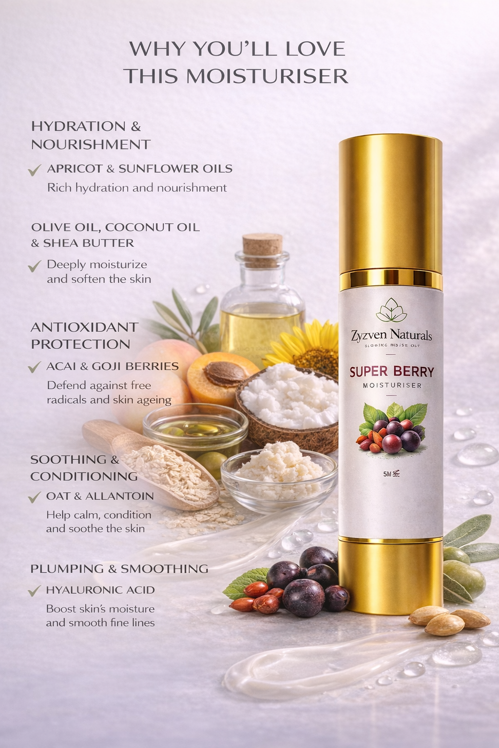 Zyzven Naturals – Super Berry Ansiktskräm med Acai & Gojibär – 50 ml