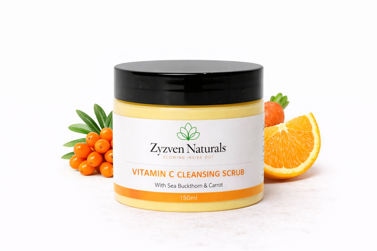 Zyzven Naturals Vitamin C Facial Scrub med Havtorn & Morot 150ml – Exfolierande Ansiktsskrubb