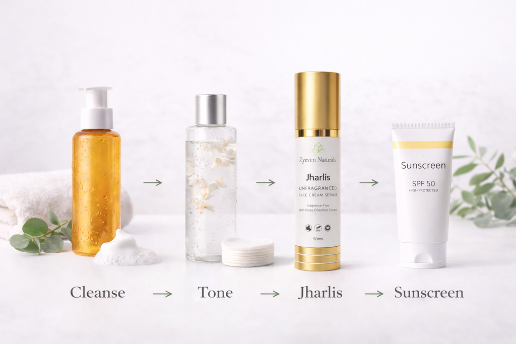 Zyzven Naturals – Jharlis™ Face Cream Serum Oparfymerad – för känslig & mogen hud Ansikte, ögon & hals | 50 ml | Airless pump