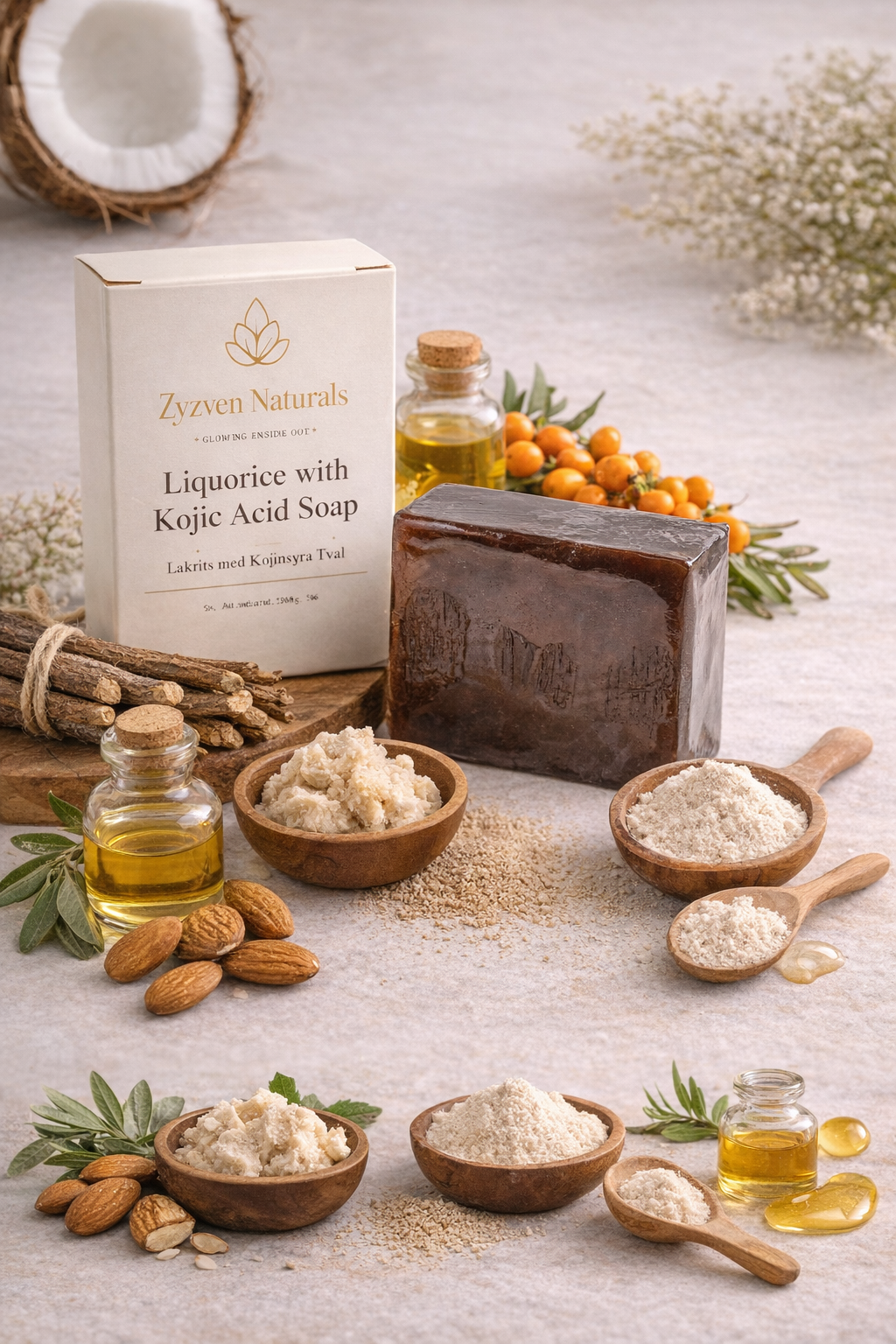 Zyzven Naturals Lakrits med Kojinsyra Tvål – 200 g