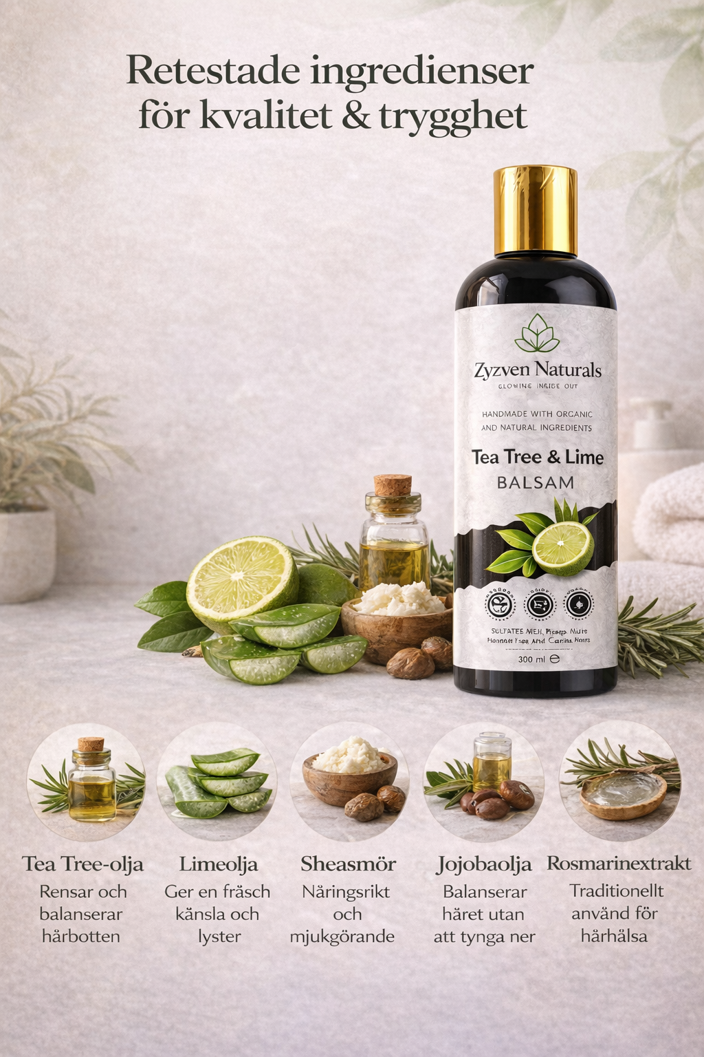Zyzven Naturals Tea Tree & Lime Balsam – Certifierat ekologiskt | 300 ml