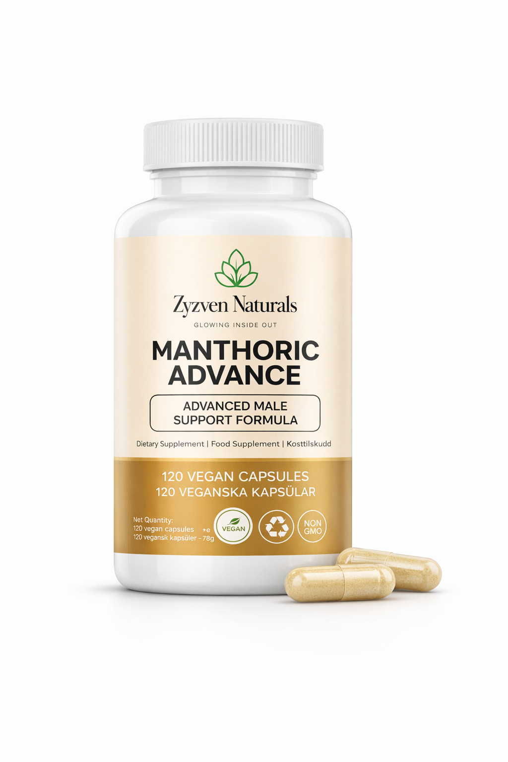 Zyzven Naturals | Manthoric Advance – Avancerat Kosttillskott för Manlig Energi, Vitalitet & Testosteron (120 kapslar)