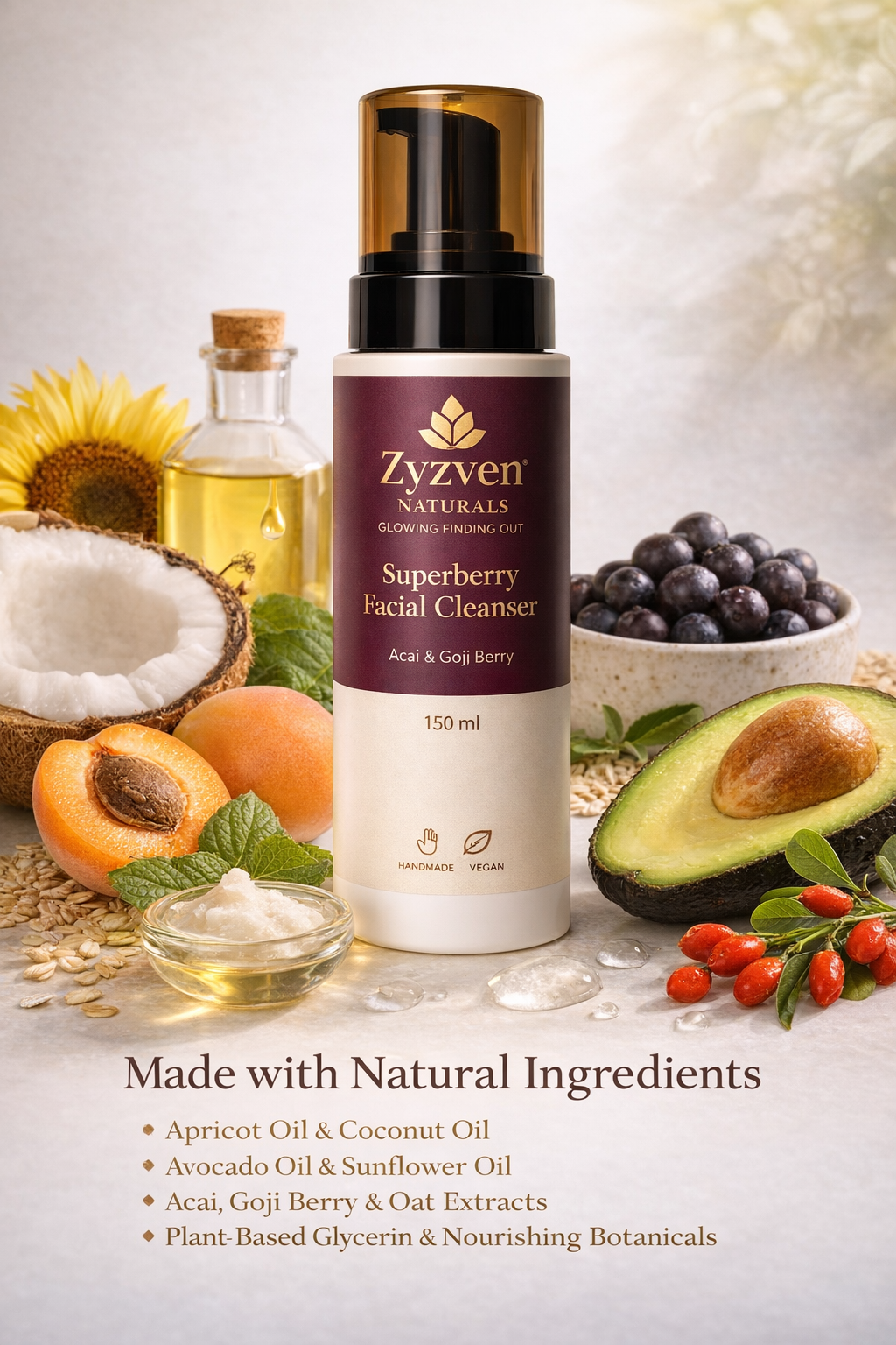 Zyzven Naturals | Superberry Ansiktsrengöring – Acai & Goji Berry | 150 ml