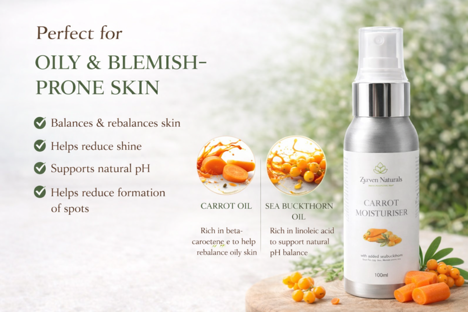 Zyzven Naturals Carrot & Sea Buckthorn Moisturiser 100ml – Handgjord Ansiktskräm