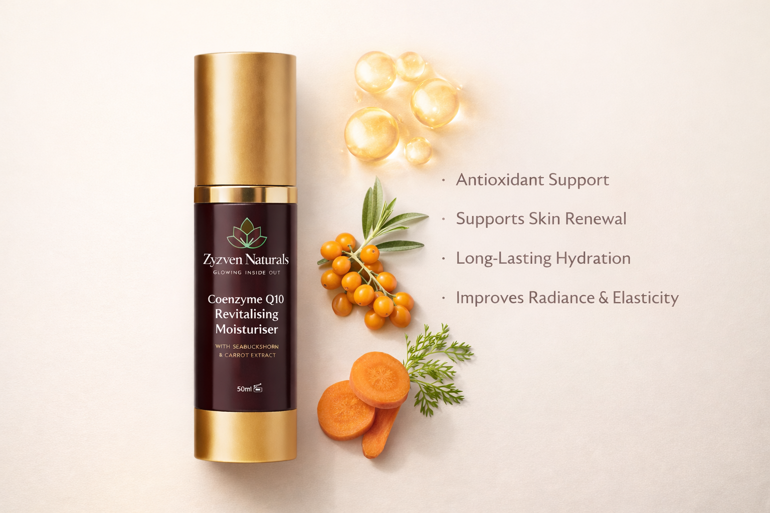 Zyzven Naturals | Coenzym Q10 Ansiktskräm – Närande & Uppstramande | 50 ml