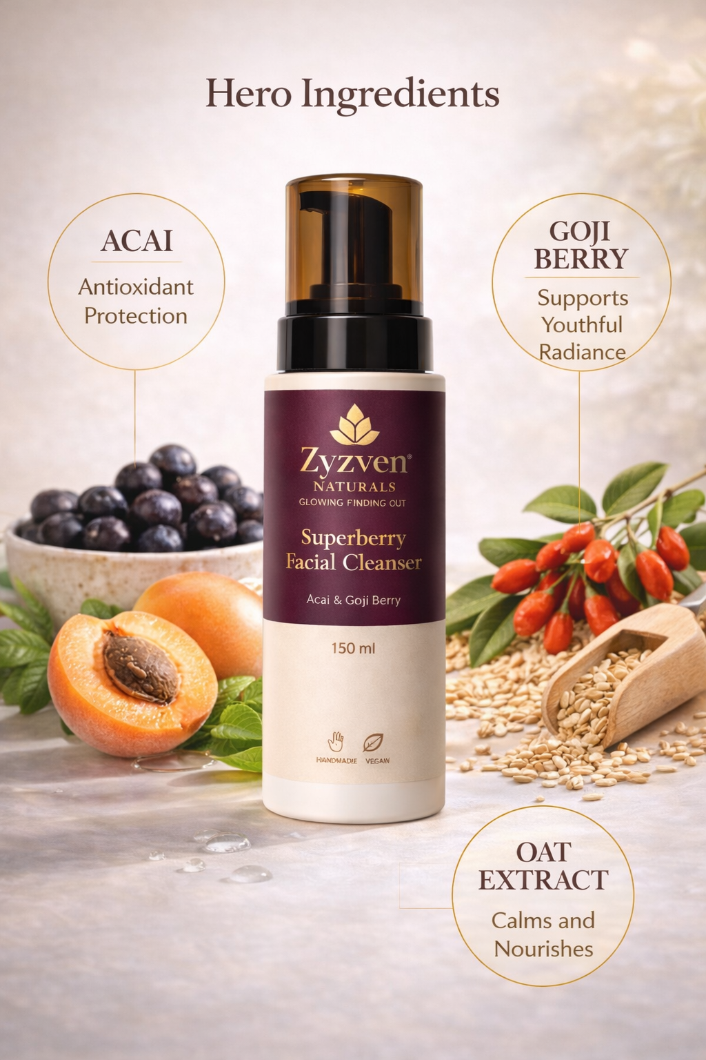 Zyzven Naturals | Superberry Ansiktsrengöring – Acai & Goji Berry | 150 ml