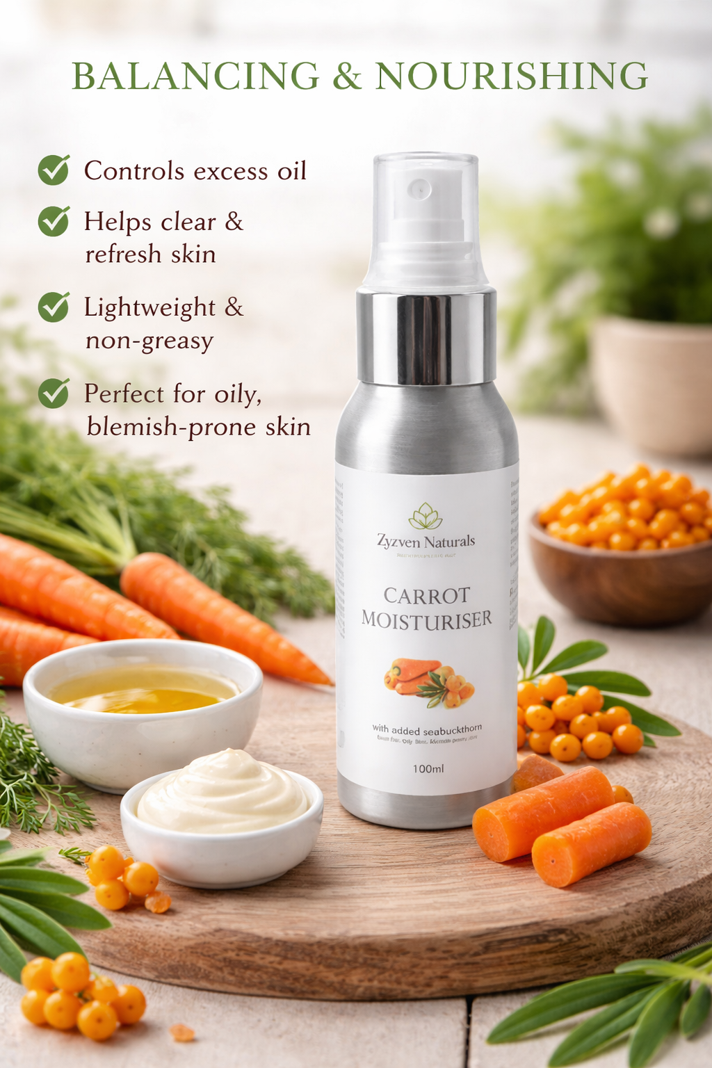 Zyzven Naturals Carrot & Sea Buckthorn Moisturiser 100ml – Handgjord Ansiktskräm