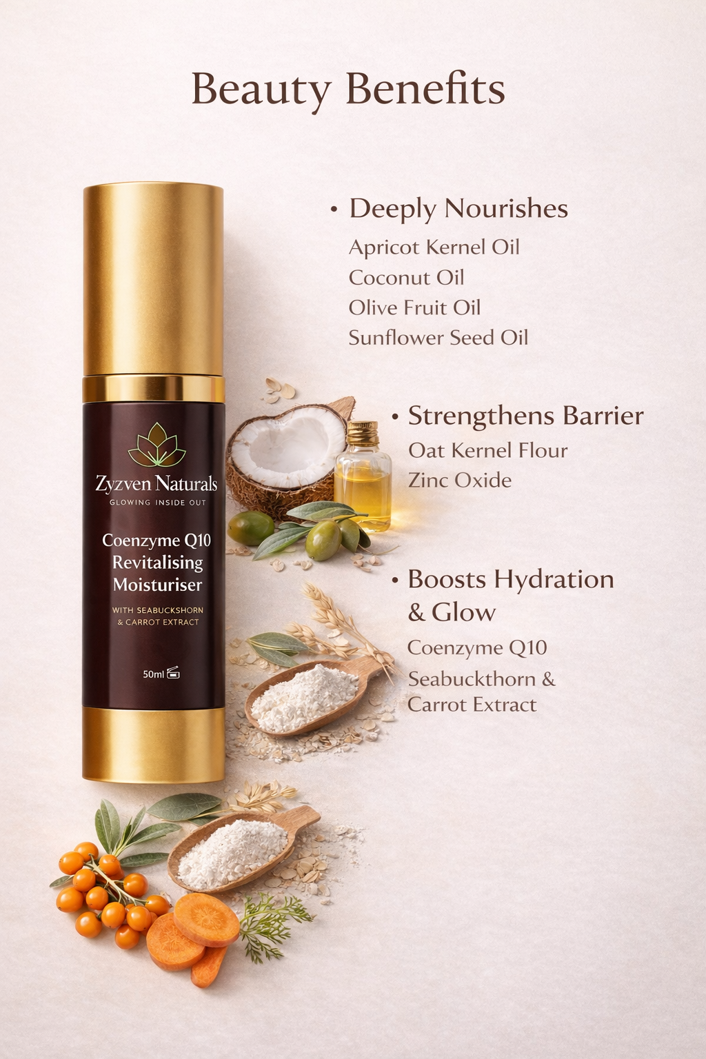 Zyzven Naturals | Coenzym Q10 Ansiktskräm – Närande & Uppstramande | 50 ml