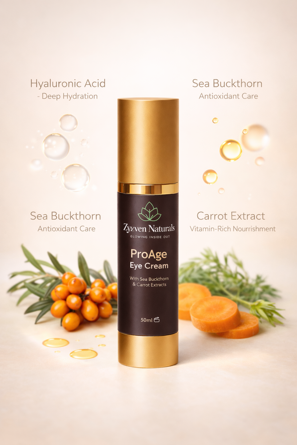 Zyzven Naturals ProAge Eye Cream with Hyaluronic Acid, Sea Buckthorn & Carrot Extracts – 50ml