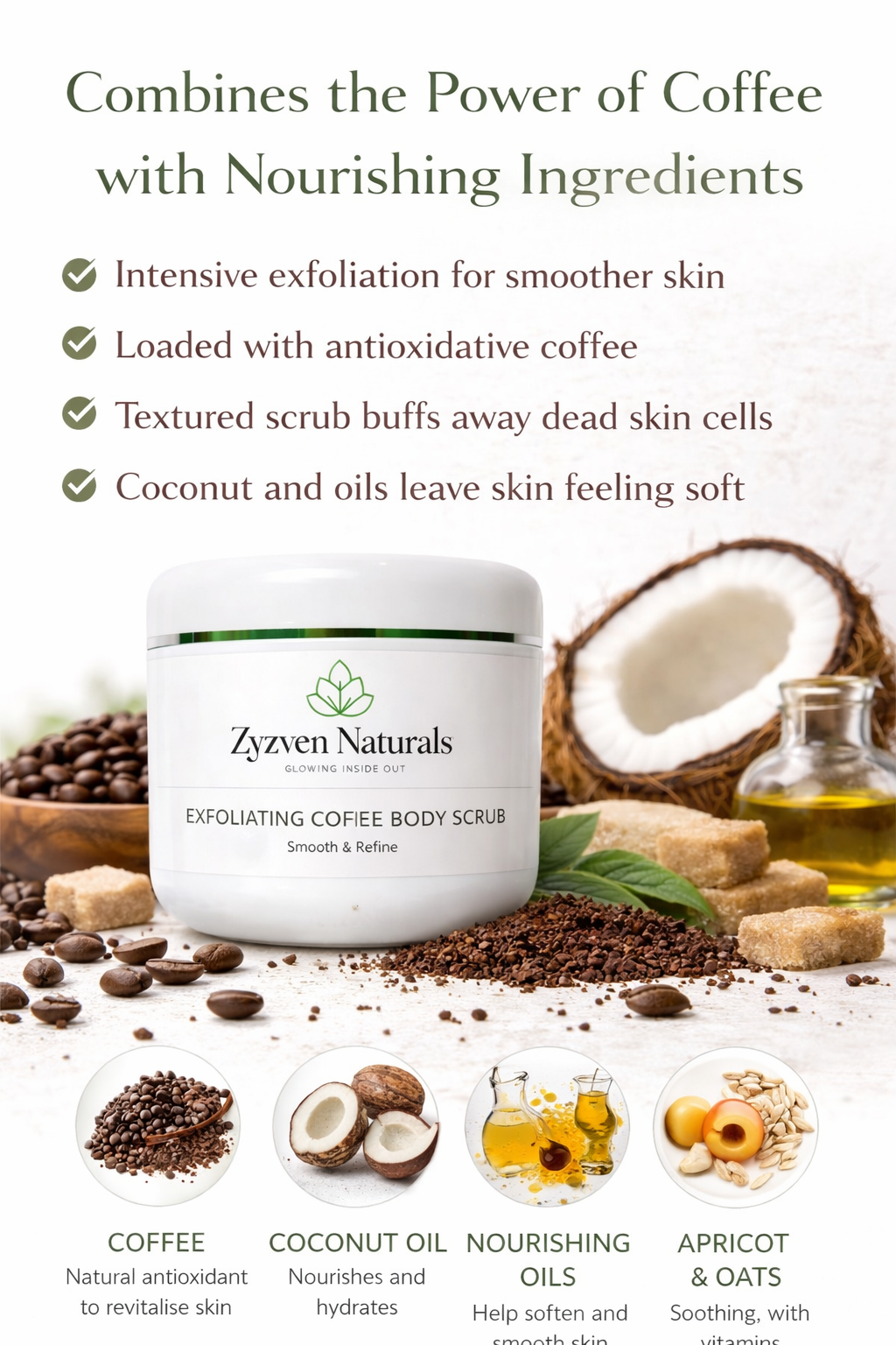 Zyzven Naturals Exfoliating Body Scrub 200g – Handgjord Kaffekroppsskrubb