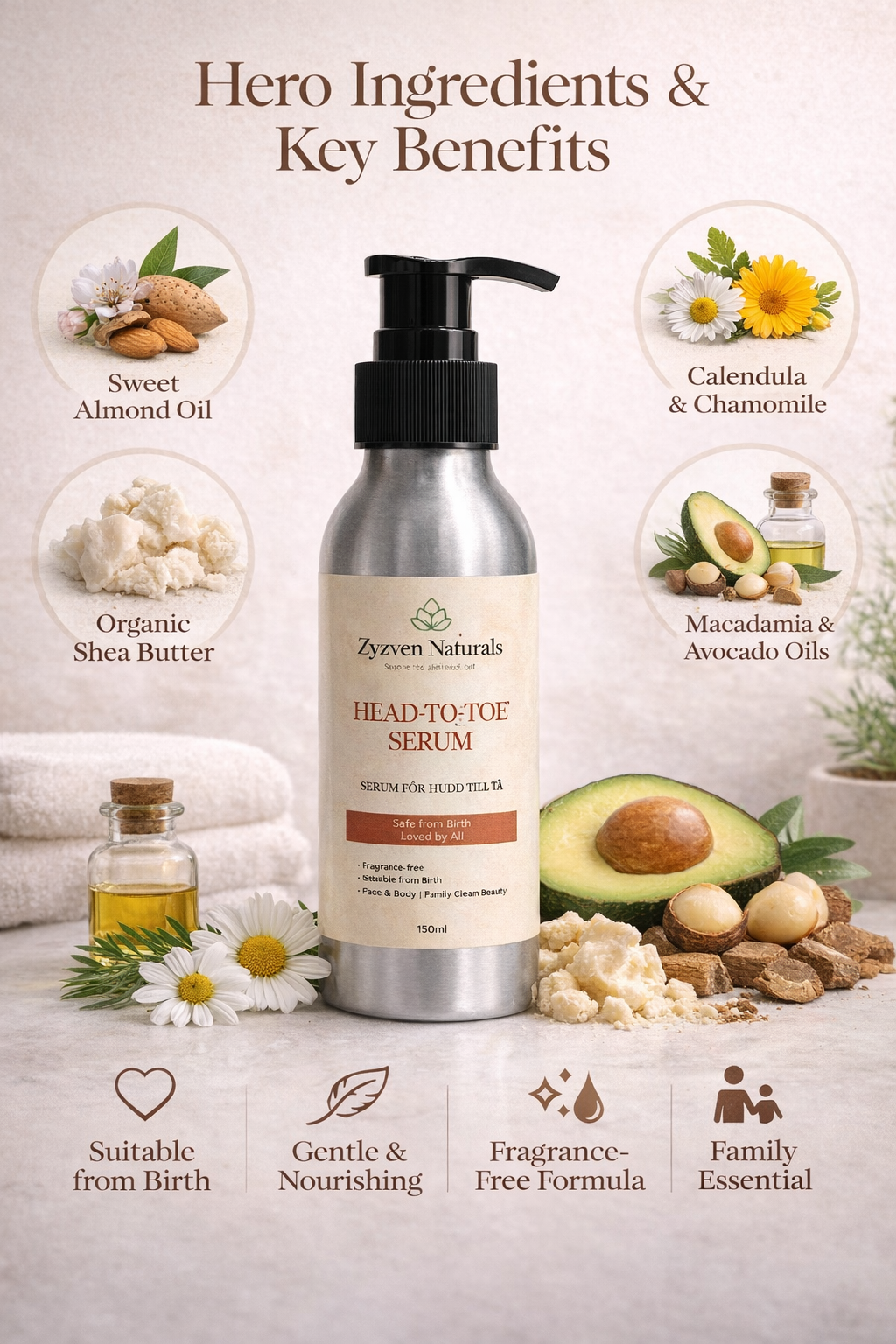 Zyzven Naturals Head to Toe Serum (Cream) – Mild Familjekräm (Från Födseln) | 150ml