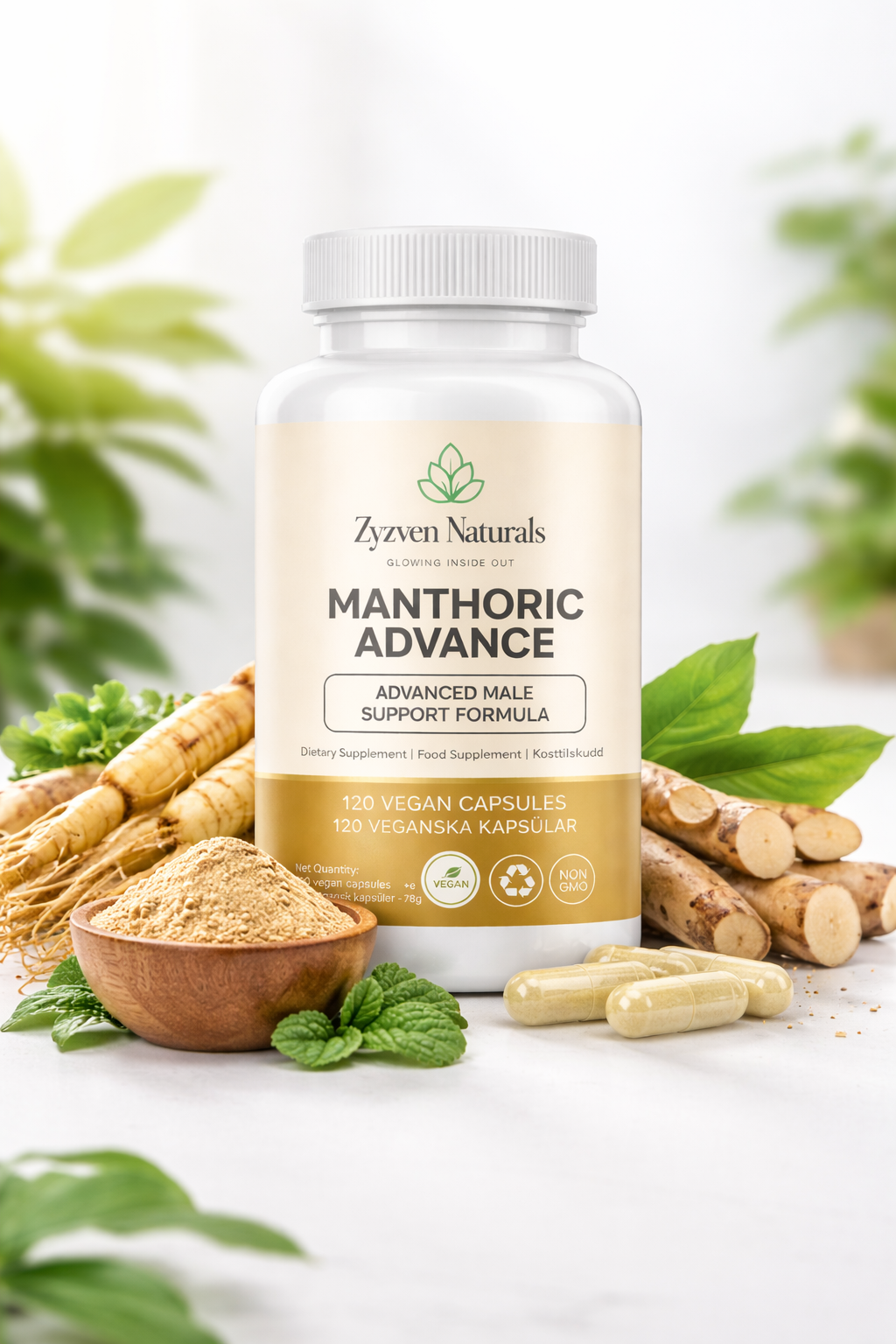 Zyzven Naturals | Manthoric Advance – Avancerat Kosttillskott för Manlig Energi, Vitalitet & Testosteron (120 kapslar)