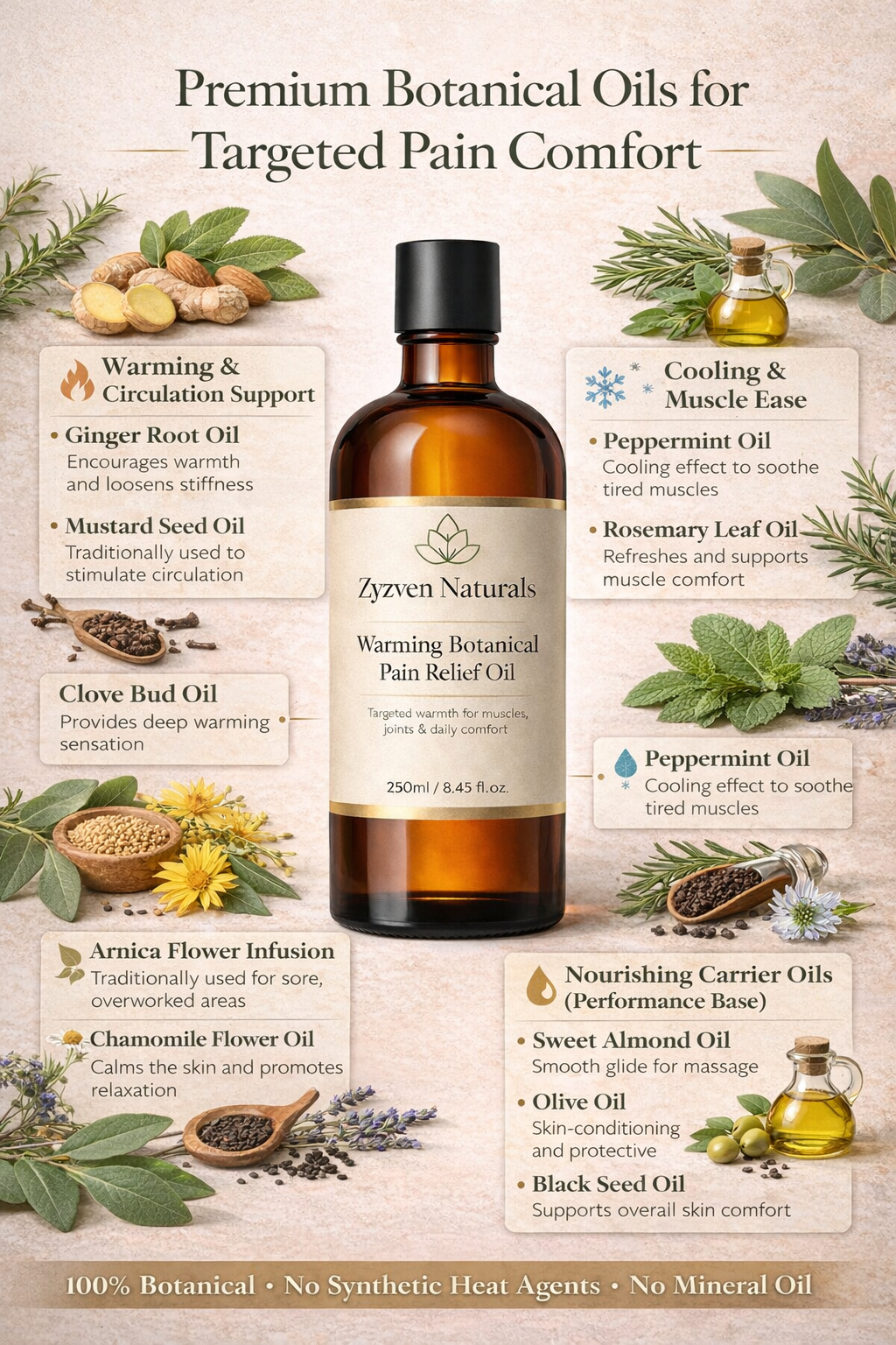 TERMAFLEX™ 250 ml Warming Botanical Pain Relief Oil – Muscles & Joints | Zyzven Naturals
