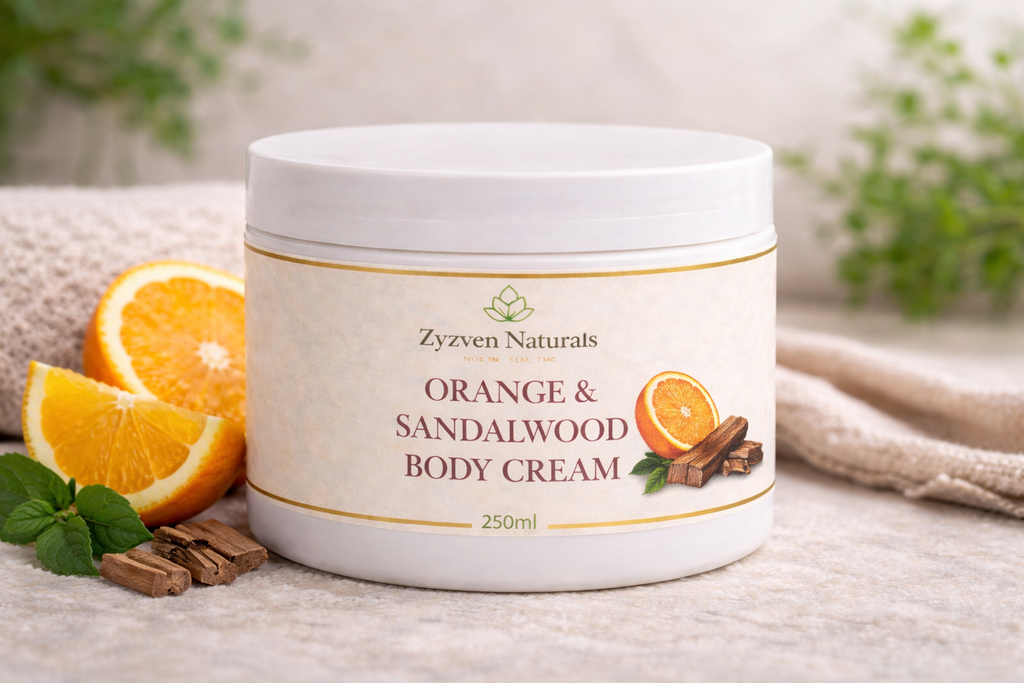 Zyzven Naturals Apelsin & Sandelträ Body Cream – Maskulin Botanisk Kroppskräm (150ml / 250ml)
