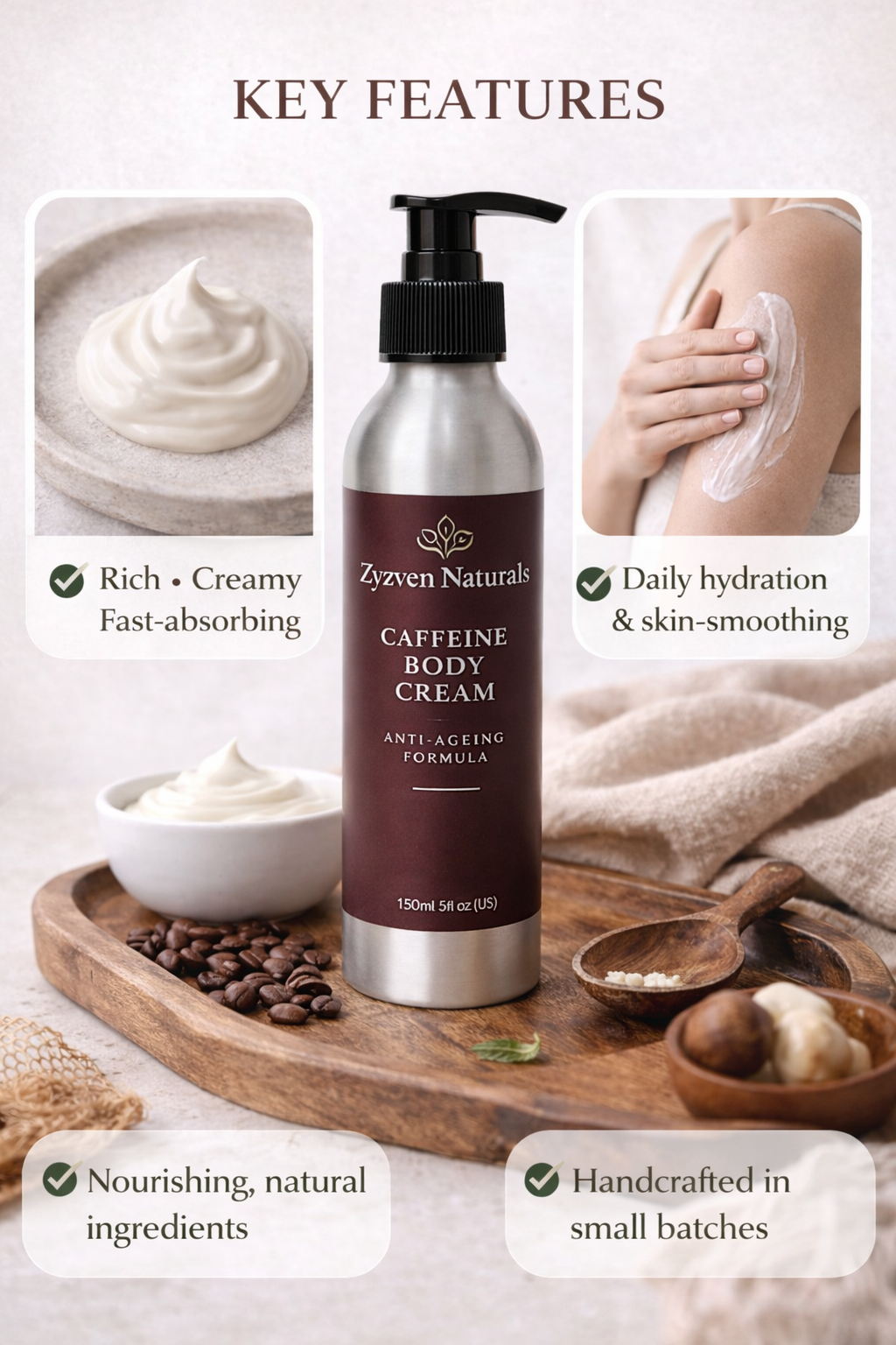 Zyzven Naturals Coffee Body Moisturiser 150ml – Handgjord Kroppskräm