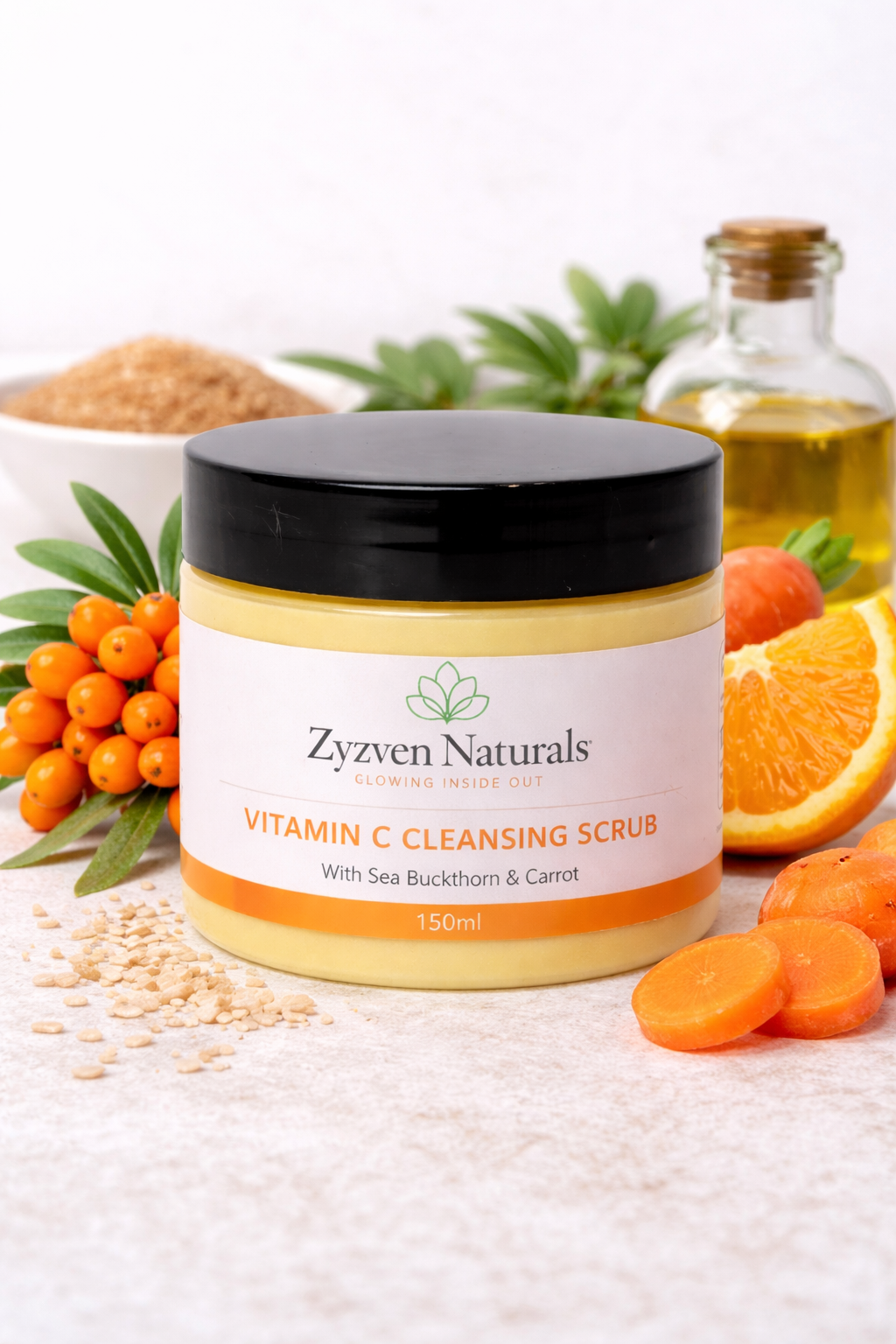 Zyzven Naturals Vitamin C Facial Scrub med Havtorn & Morot 150ml – Exfolierande Ansiktsskrubb