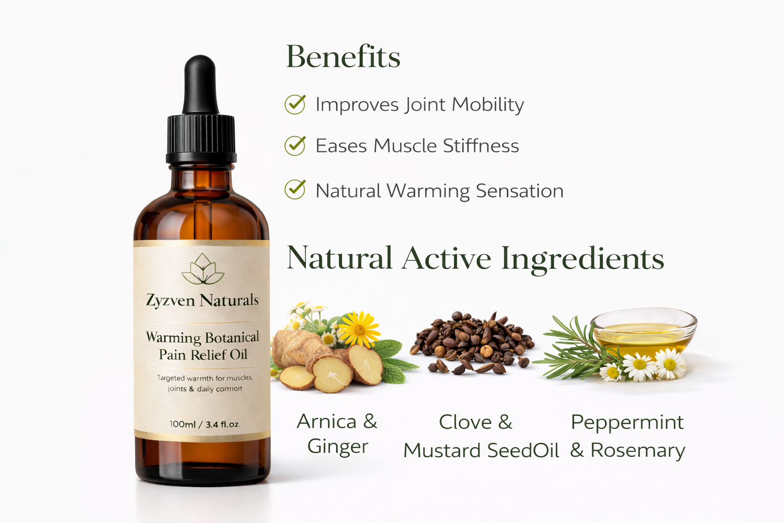 TERMAFLEX™ Värmande Botanisk Massageolja för Muskler & Leder | Zyzven Naturals