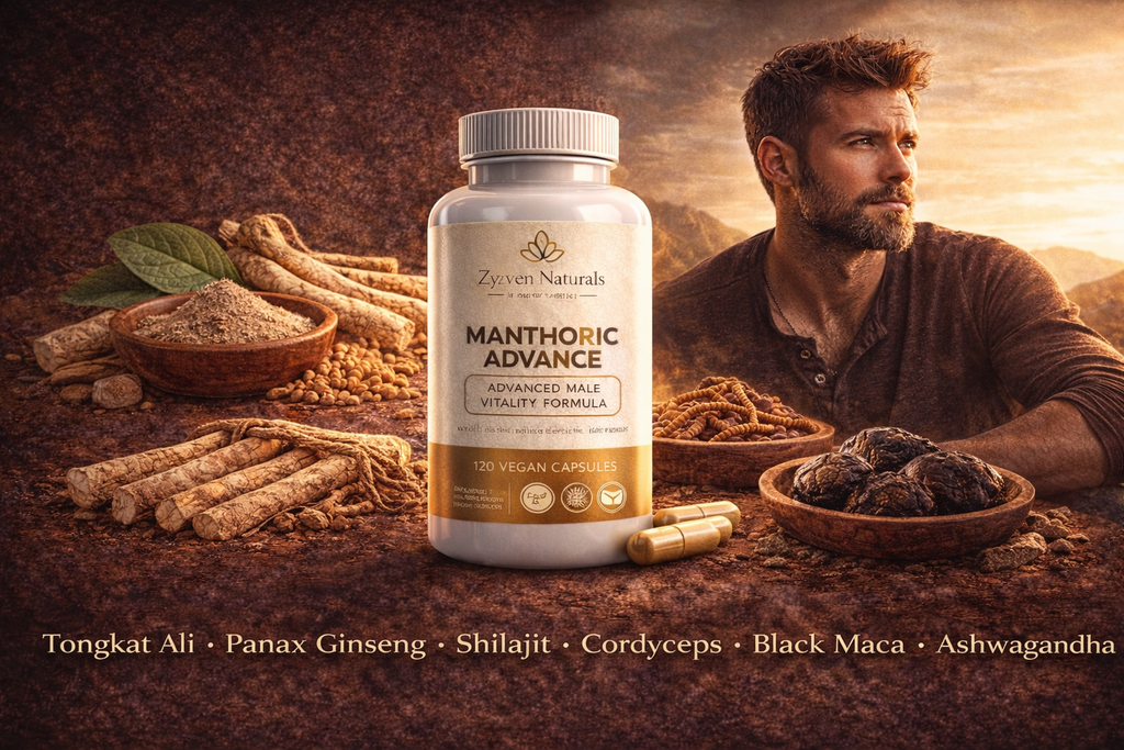 Zyzven Naturals | Manthoric Advance – Avancerat Kosttillskott för Manlig Energi, Vitalitet & Testosteron (120 kapslar)