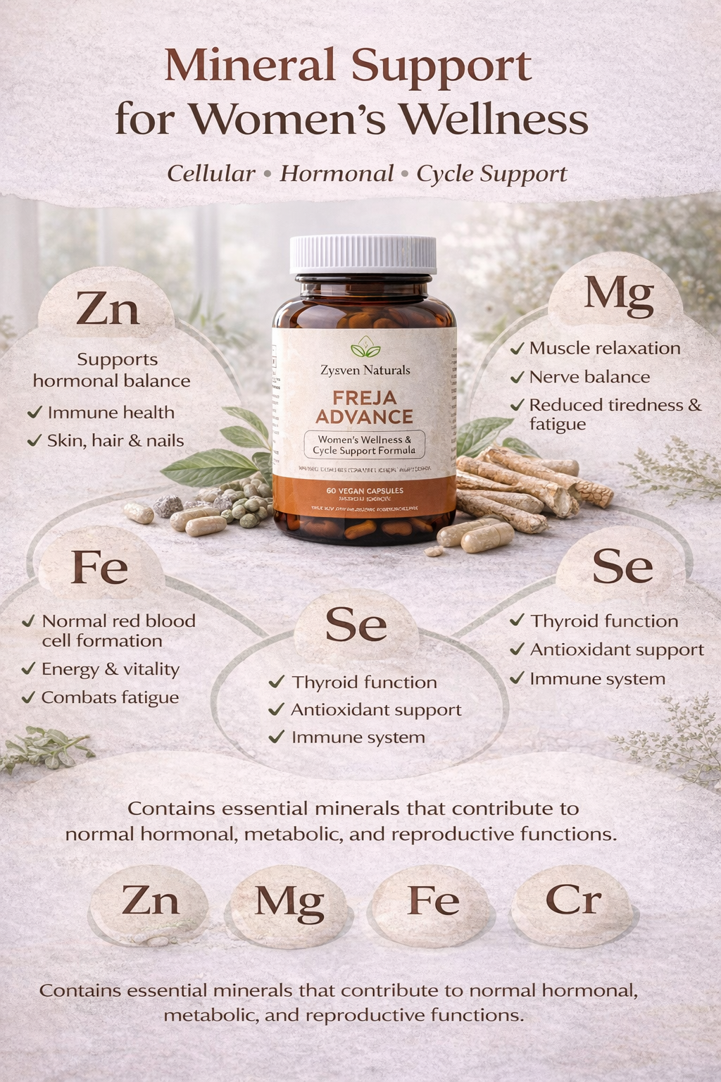 Freja Advance – Premium hormon- & fertilitetsstöd för kvinnor | 60 kapslar | Zyzven Naturals